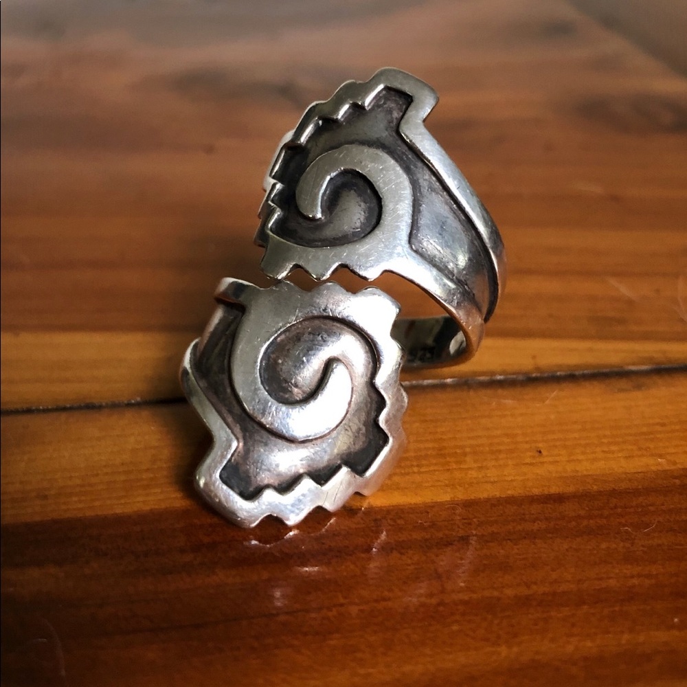 Vintage Mexican Silver Ring 10 adjustable Deco